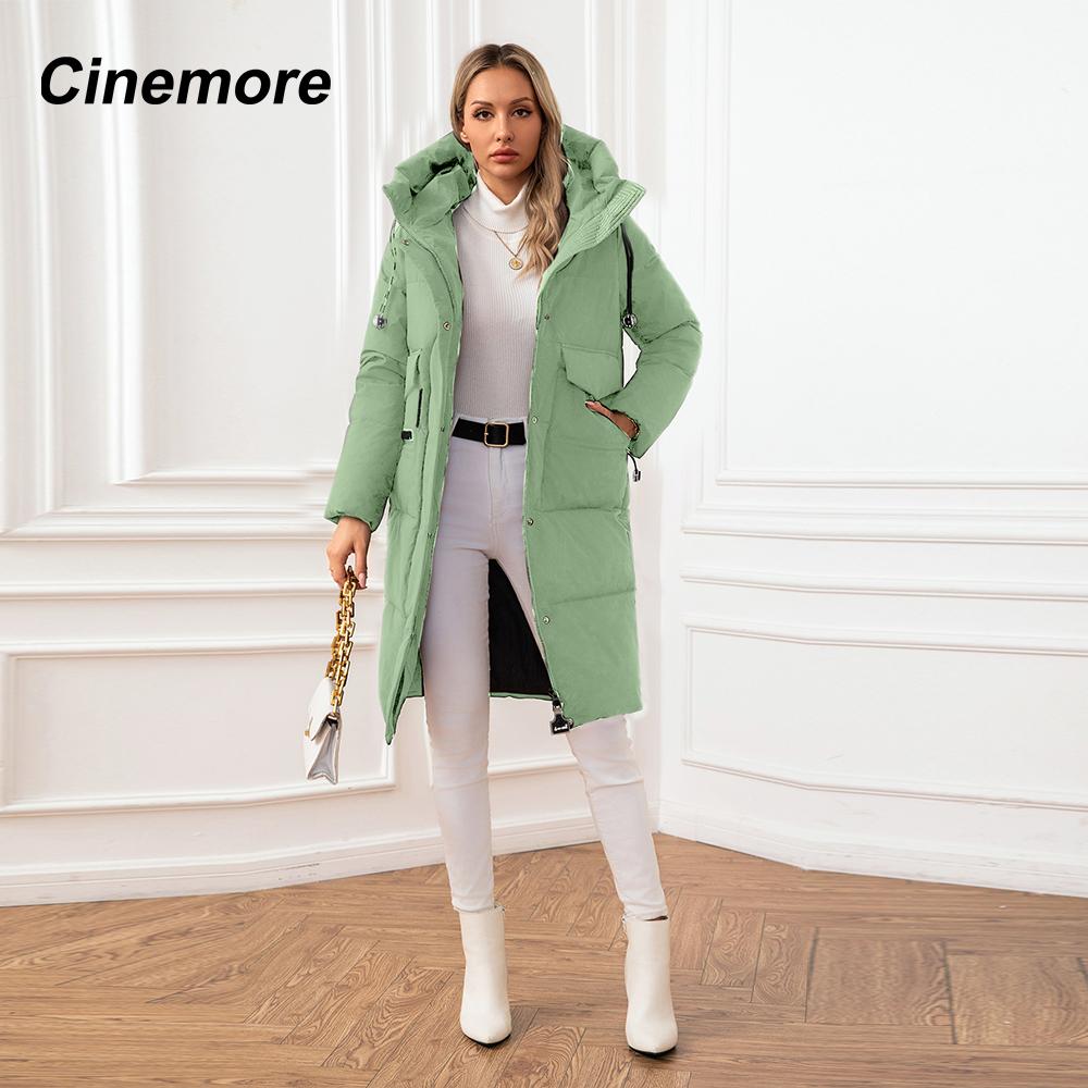 Cinemore Женская куртка, зима 2024, теплые длинные парки, верхняя одежда с капюшоном, женская одежда, модный пуховик, женское пальто 06