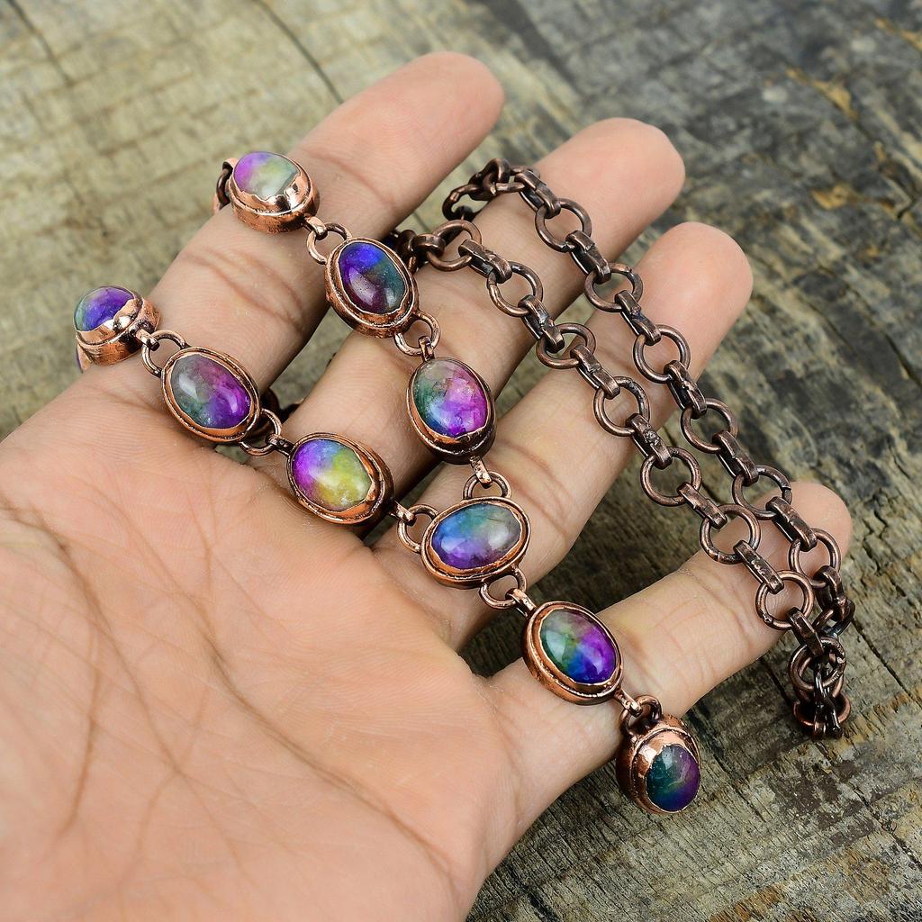 Ожерелье из друзы радужного солнечного кварца, гальванизированная медь, регулируемая цепочка, ожерелье из натурального драгоценного камня, украшения ручной работы, подарки для жены