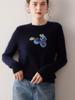 2025 Autumn/Winter Women's Round Neck Blueberry Jacquard 100% Pure Cashmere Sweater