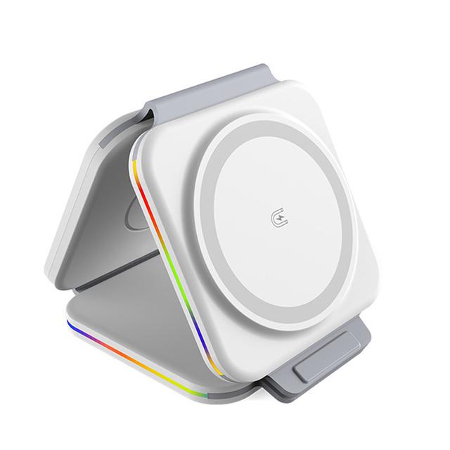 Складное магнитное беспроводное зарядное устройство 3 в 1 Qi 15 Вт для Iphone 13/12/11 Pro Max Iwatch 7/6/5 Airpods светодиодная зарядная станция