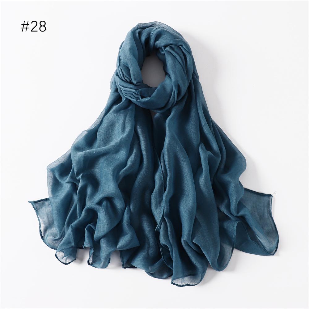 Women's Classic Bali Yarn Cotton-Linen Scarf: Breathable, Thin, Soft, Silk-Like, Solid Color.