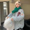 Womens Oversized Quilted Cotton Puffer Jacket Winter Warm Loose College Style Letter Embroidery Coat