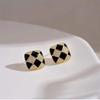 Korean Black & White Checkered Luxury Diamond Stud Earrings