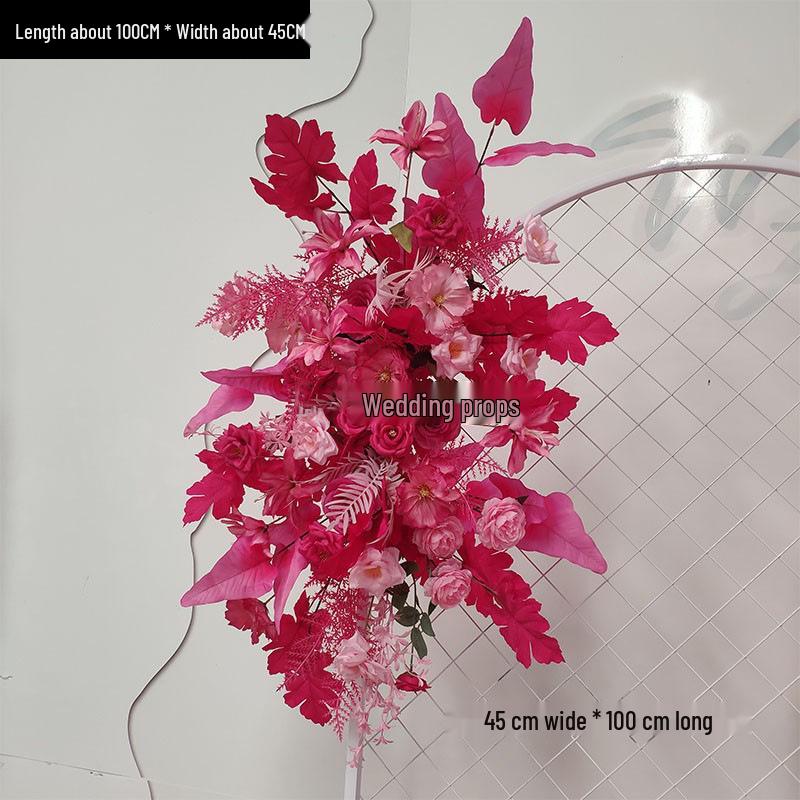 Red Floral Wedding Stage Backdrop with Artificial Flower Rows