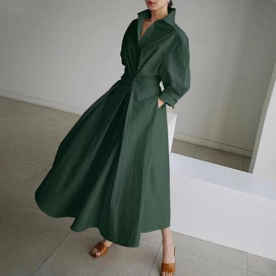 Женское платье-рубашка с длинным рукавом на пуговицах, повседневное платье-миди А-силуэта, длинное платье с воротником-лацканами для офисных вечеринок и пляжа