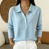 Women S Knitted Buttoned Lapel Loose Casual Long Sleeve Sweater