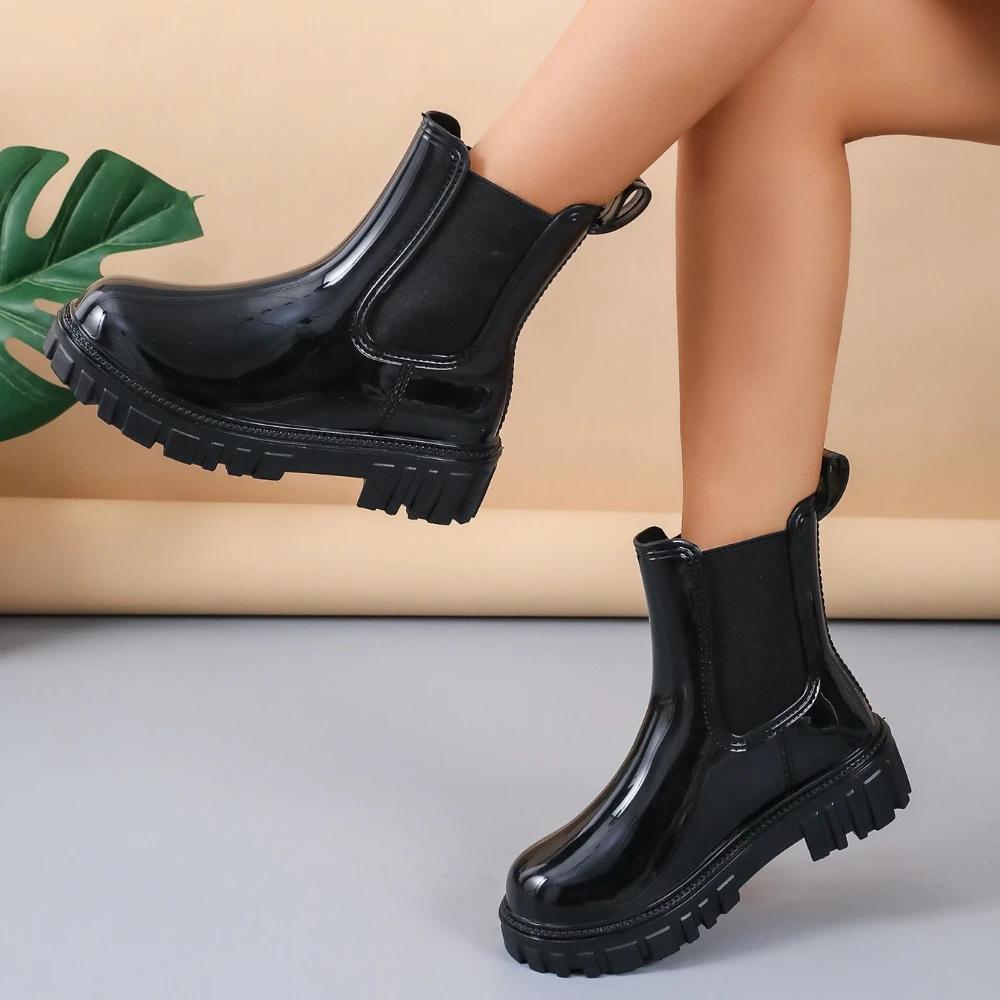 Женские резиновые сапоги Новые резиновые дождевые сапоги Уличные водонепроницаемые садовые рабочие туфли Толстая подошва Резиновые галоши Женские водонепроницаемые сапоги