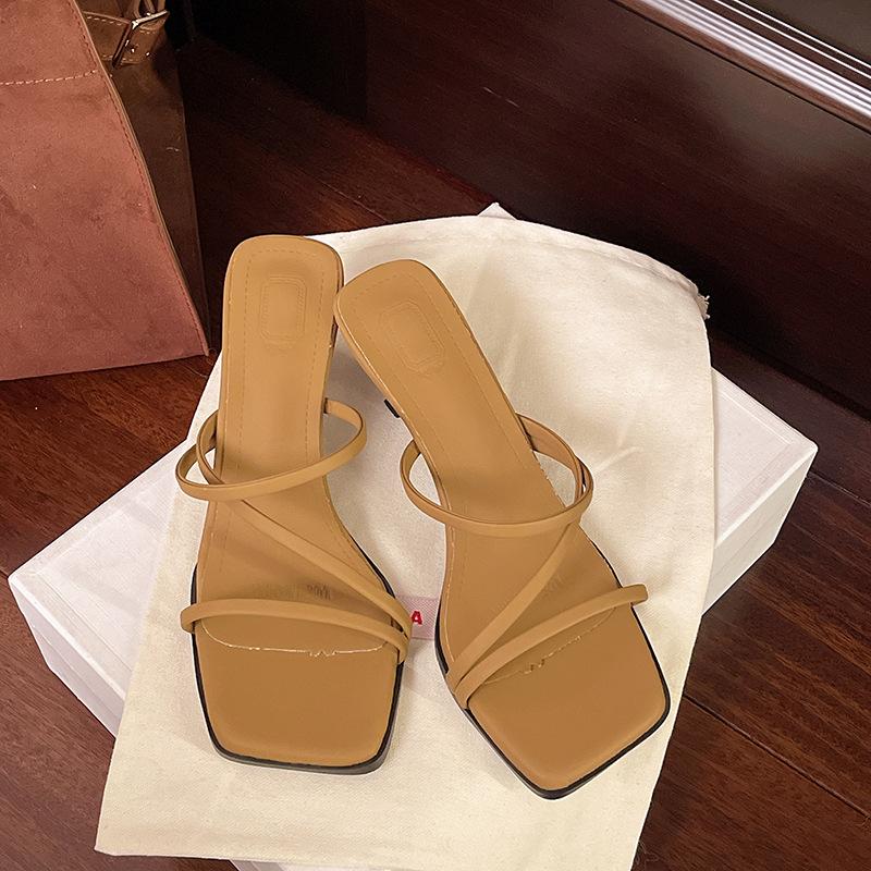 2025 сексуальные черные туфли на среднем каблуке женские туфли тонкий ремешок высокий каблук летние босоножки с открытым носком женские сандалии из мягкой кожи