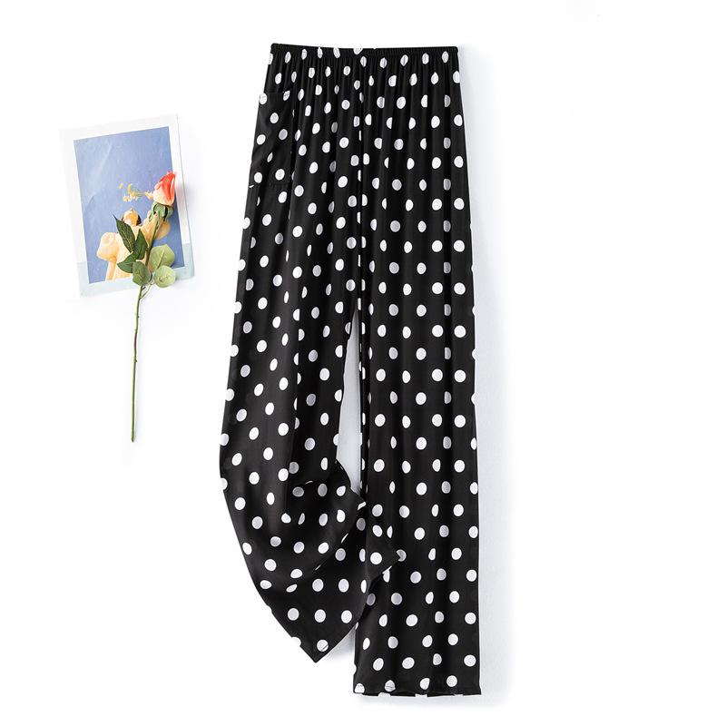 Women's Sleeping Pants Dot Sleepwear Wide Leg Pants High Waist Casual Loose Trousers Outwear