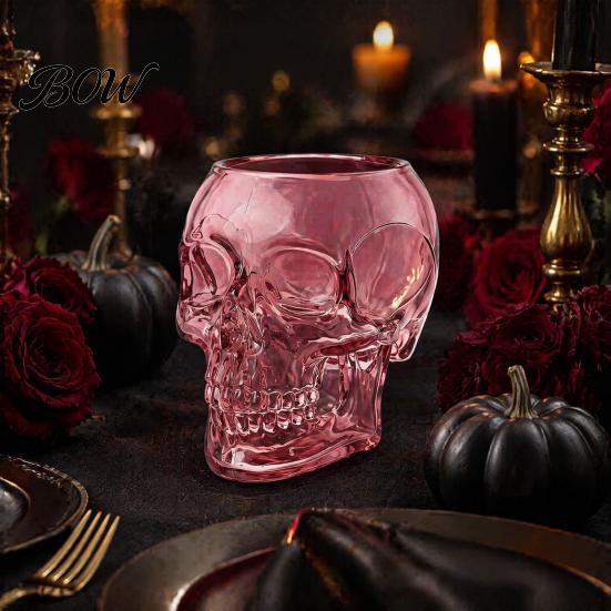 Multi Purpose Storage Container Gothic Skull Wall Vase, Translucent Resin Pink Planter, Spooky Home Accents Unique Desktop Ornament, for Dried Flower