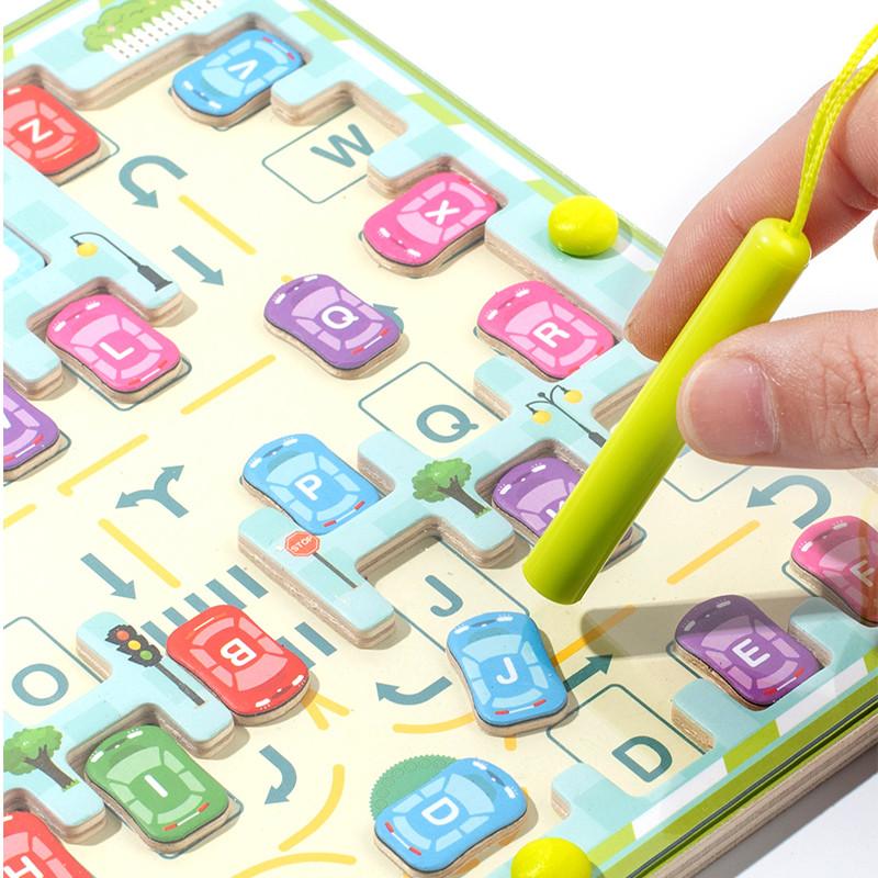 Children Alphabet Matching Game, Magnetic Parking Lot Maze, 26 Letters Cars Puzzle for Kids,Letters Vocabulary Learning