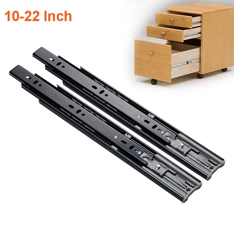 2Pcs Metal Buffer Drawer Slides 8-22" Track Width 45mm Mute Three-Section Rail Sliding Furniture Hardware Fittings