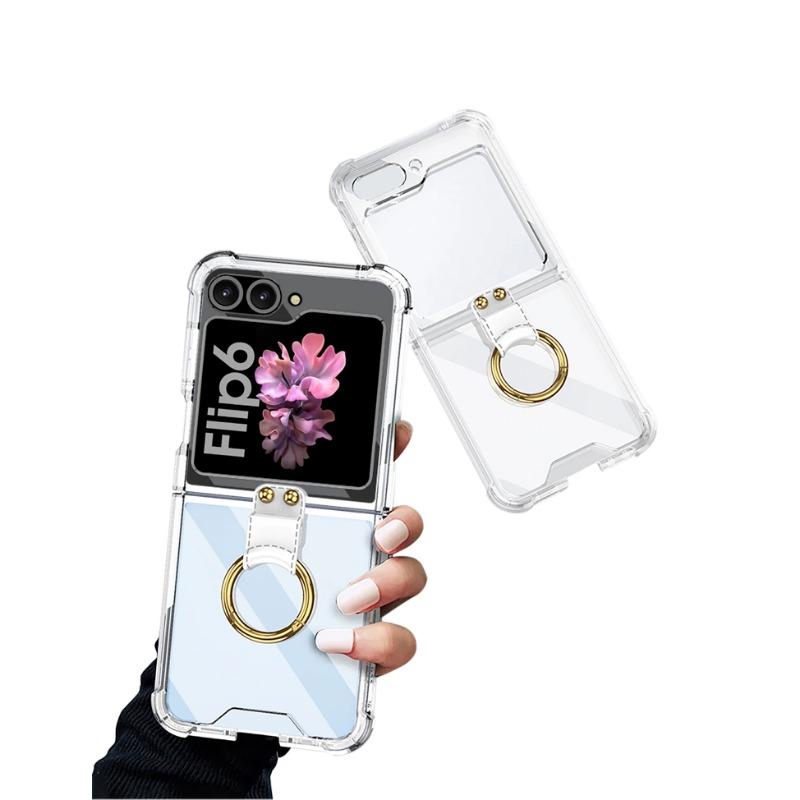 Прозрачный жесткий противоударный жесткий чехол для телефона из ПК для Samsung Galaxy Z Flip 6 5, чехол с кольцевым держателем