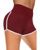 Burgundy High Waist Honeycomb Contrast Stripes Butt Lifting Yoga Shorts