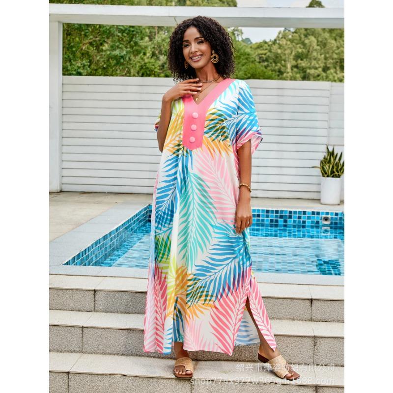 Плюс Размер Женский Новый Пляжный Отдых V-образный Вырез Длинная Юбка Бикини Солнцезащитный Рубашка Купальник С Накидкой