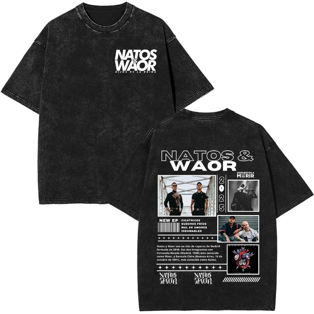 Rapper NATOS WAOR Bicho Raro Negra Skeleton Washed T Shirts Fashion Vintage Tshirts Men Women Clothing Short Sleeve Tshirt