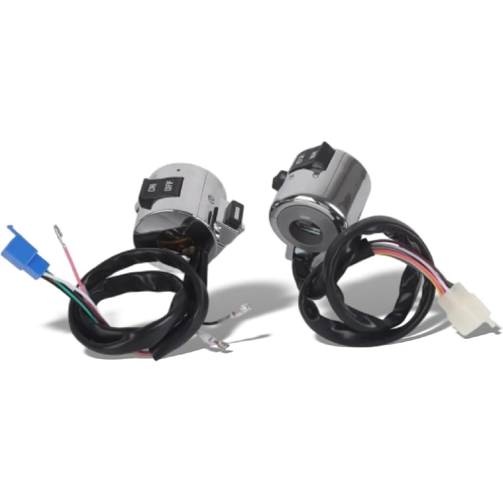 Motorcycle Handlebar Switch, Universal Motorcycle Handlebar Switch Control Button for Headlight Turn Horn, Pair Assembly with 25mm Chrome Plated