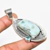 Republic Larimar, Blue Topaz Gemstone 925 Silver Plated Pendant 2.46"
