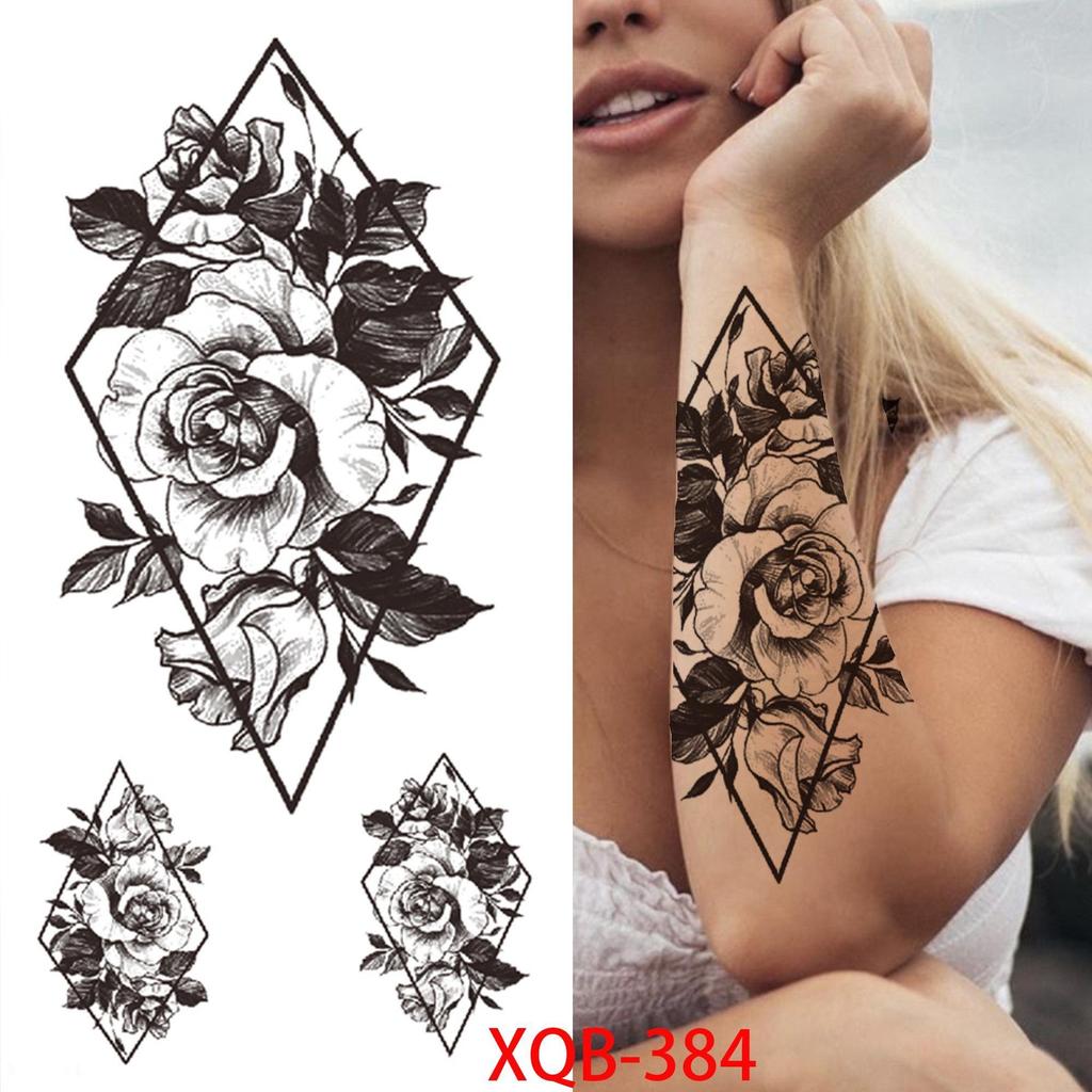 NEW 1 PC 210*114MM Cherry Blossom Fake Temporary Tattoo For Women Girl Watercolor Rose Flower Tattoos Flora Branch Chest Back Tatoo Paper Stickers
