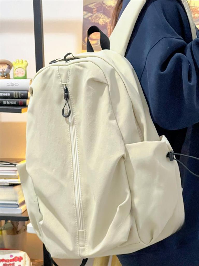Korean Simple Solid Color Zipper Computer Backpack University High School Schoolbag Campus Commuting