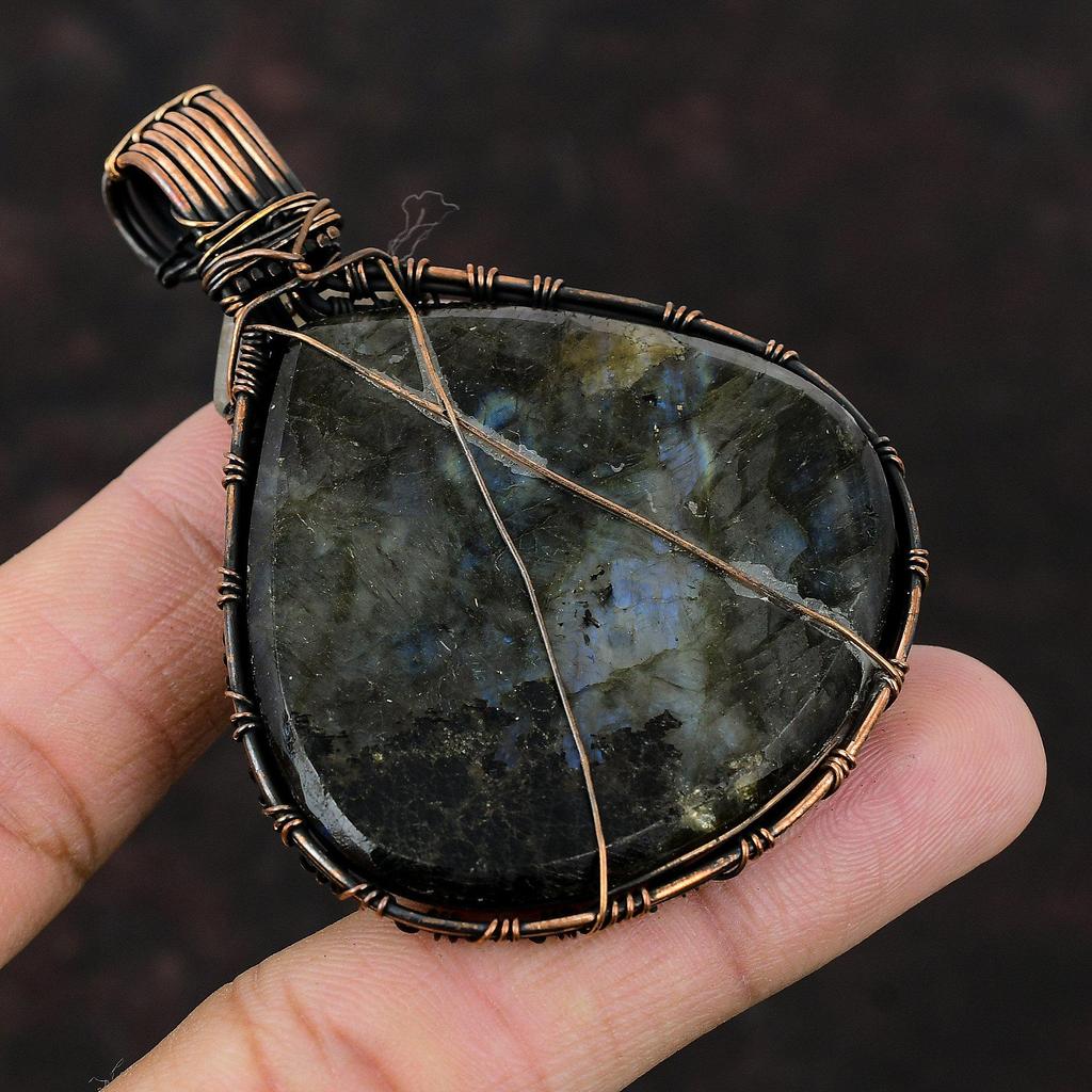 Кулон из лабрадорита, медная проволока, обернутая подвеской, лунный камень, ювелирные изделия ручной работы, подвеска из драгоценного камня, медная проволока, ювелирные изделия для мамы, обернутые проволокой ювелирные изделия