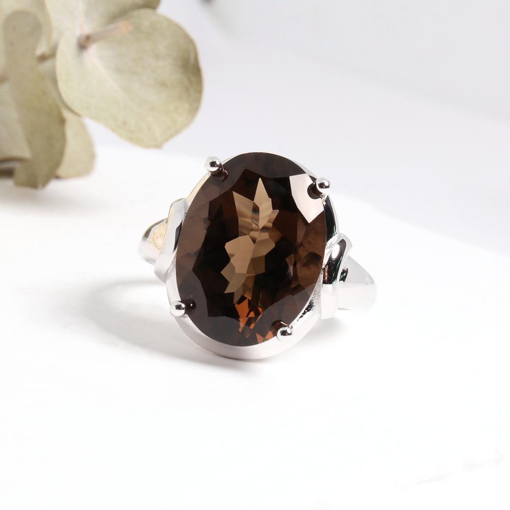 Simple Design Smoky Quartz Ring 925 Sterling Silver Yellow Natural Gems Women's Fine Jewelry for Daily Wear