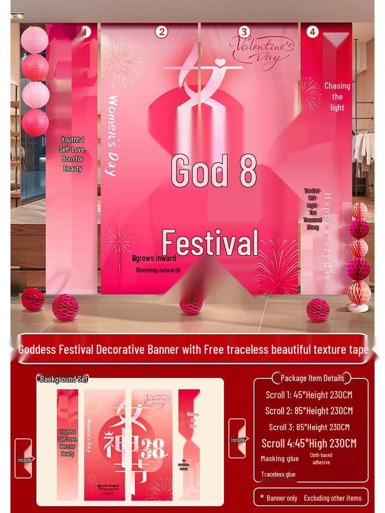 Women's Day Hanging Photo Banner - March 8th Goddess Decoration Fabric Banner