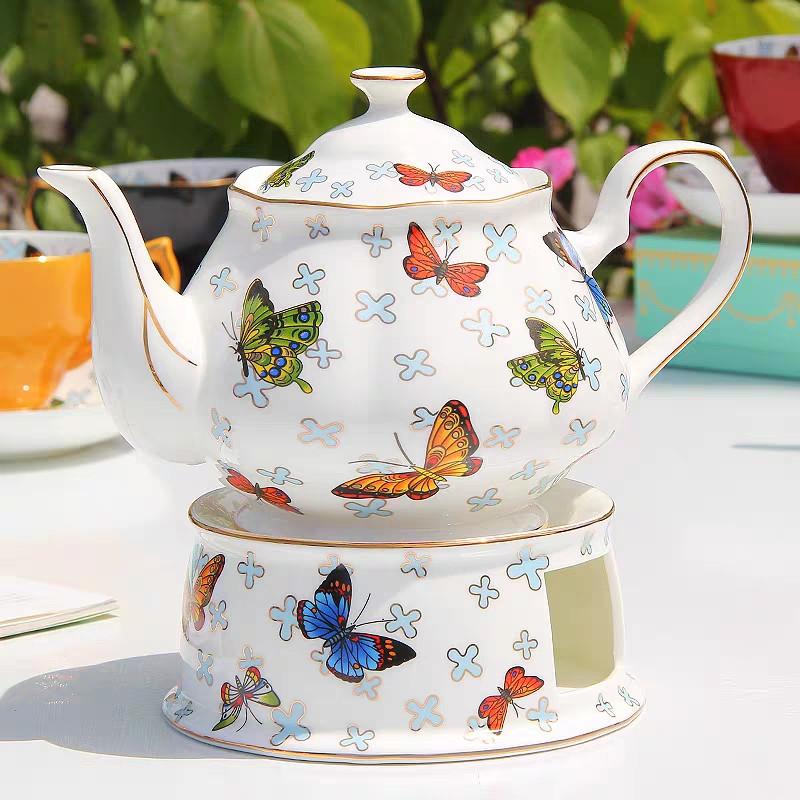 Европейский благородный чайник Butterfly Bone China, подогреватель чая, английская кофейная чашка и блюдце, набор ложек, сахарница, молочник, кофейный набор