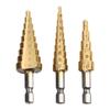 3pcs Step Drill Bit Nitride Coated Set Steel Step 1/4Shank