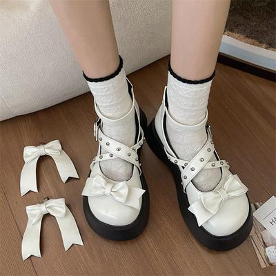 Модные милые туфли в стиле «лолита» в стиле «преппи» для женщин, туфли «Мэри Джейн» с ремешком на щиколотке, женские туфли в стиле «бант» с заклепками, из искусственной кожи, панк-готика