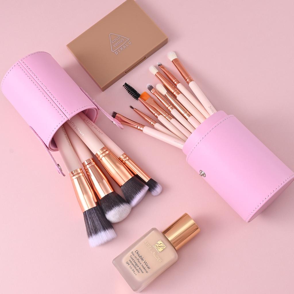 Кисть для тональной основы, рассыпчатая кисть для пудры, кисть для теней, 12 шт., набор кистей для макияжа, шерсть, сиреневый, маленькая сумка для кистей для макияжа серии винограда