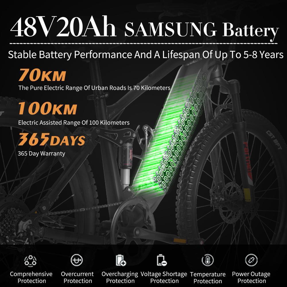 Ebike SYR03 Внедорожный электрический горный велосипед 1000 Вт 48 В 20 Ач с питанием от литиевой батареи, мягкий задний амортизатор, вседорожный