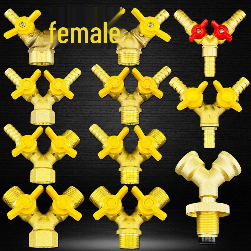 Four-Point Brass Y-Type Gas Valve Connector - Three-Way Ball Switch