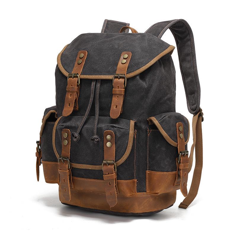 Unisex Waterproof Waxed Canvas Travel Backpack for Outdoor Sports and Laptops