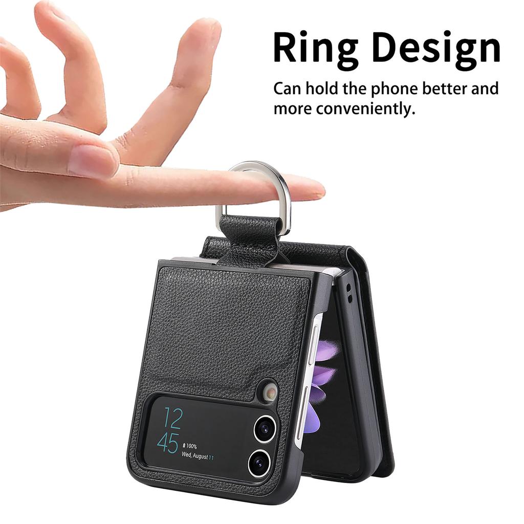 Card Slot Leather Ring Holder Case For Samsung Galaxy Z Flip 4 Flip3 Flip5 Flip4 Flip 5 3 Zflip4 Zflip3 Protective Cover Coque