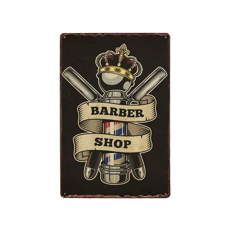 Hohappyme Vintage Barber Shop Metal Signs Barbershop Poster Bar Pub Retro Plaque Haircut and Shave Beard Iron Plates 20x30 Cm