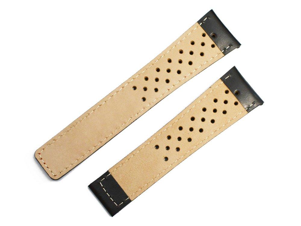 King Watch Parts Compatible with Tag Heuer Monaco D Buckle External Product Cowhide Belt Black Perforated Black Stitch [Import Original] 22/18mm