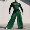 Two-piece Men Long Sleeve Striped Mesh Sheer Bow Tops and Pants Sets