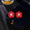 Серьги Red fire 2024 на Новый год, легкие, роскошные, с высоким чувством пресноводного жемчуга, красные пионы, серьги-гвоздики