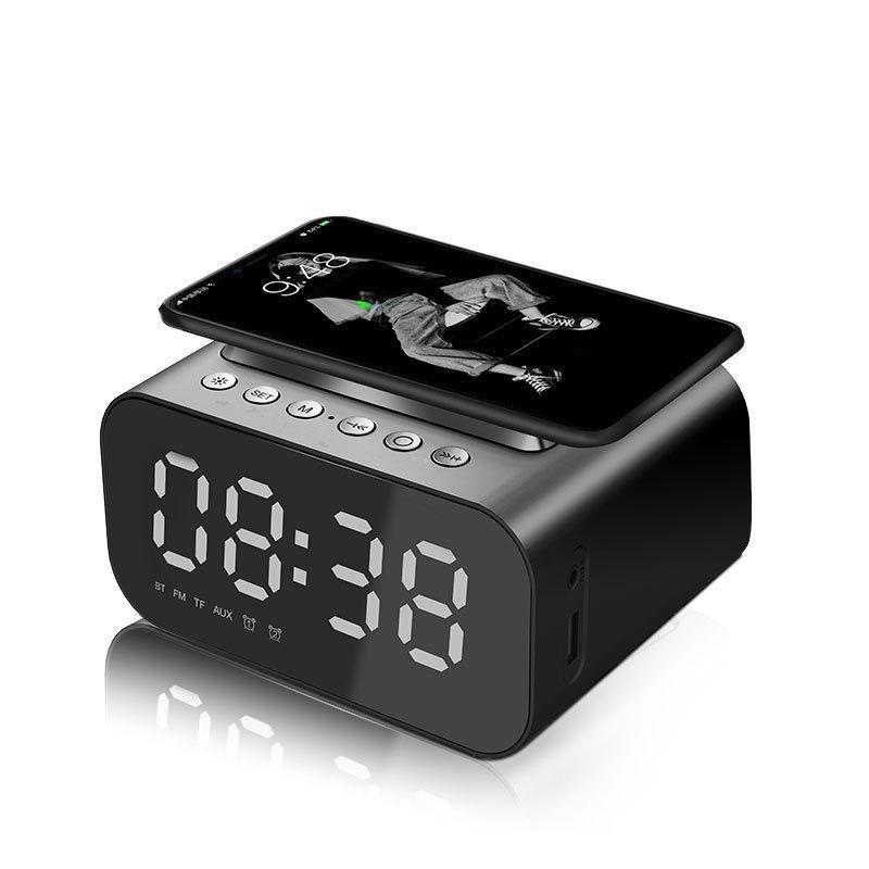 Retro LED Clock Bluetooth Speaker with 15W Wireless Charging for Hotels