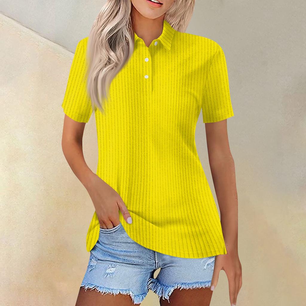Women's Fashion Casual Lapel Short Sleeve Solid Color Shirt Women's Button Up Tops
