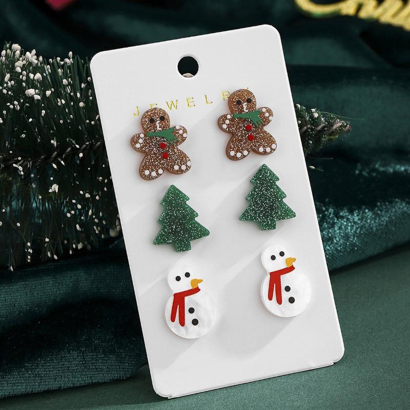 Набор серег-пуссет 'Рождественская комбинация', серьги 'Снеговик', 'Пряничный человечек', 'Рождественская елка', украшение для ушей, серьги