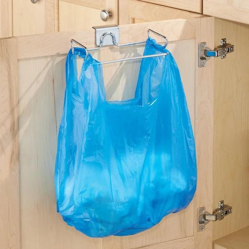 Kitchen Trash Rack Cabinet Door Garbage Bag Holder Stainless Steel Closet Garbage Storage Holder Kitchen Fixture Garbage bracket