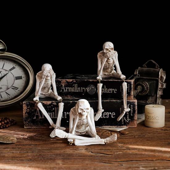 Украшения в виде скелета на Хэллоуин, сидящие фигурки черепов из смолы, подвижные суставы, статуэтки из костей скелета, реалистичное украшение для дома, книжной полки, стола