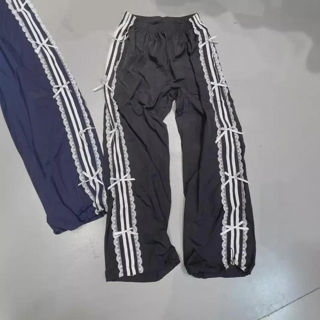 Осенние шикарные спортивные штаны с кружевной кромкой и бабочкой на резинке на талии для похудения