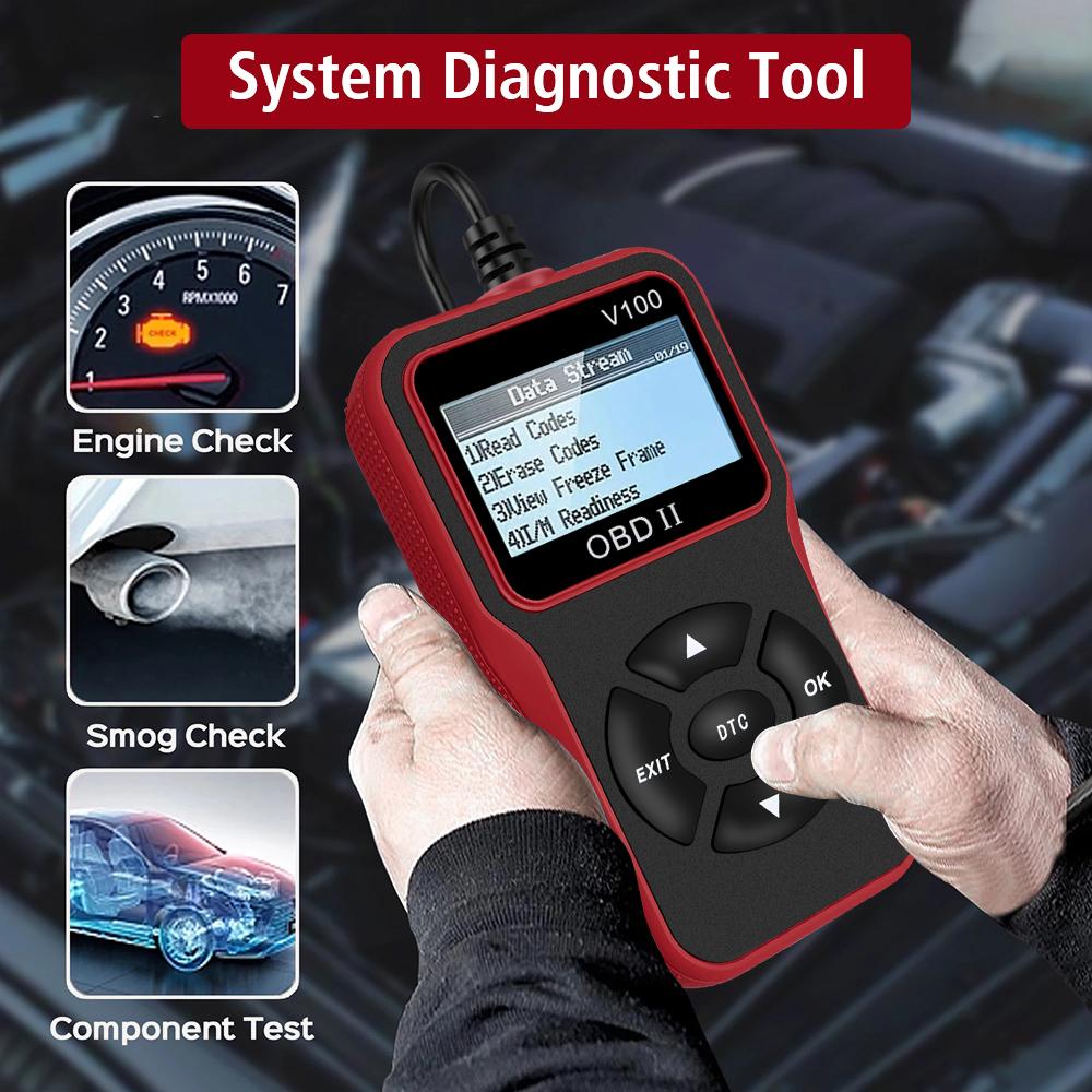 Цифровой дисплей, автоаксессуары, 16-контактный OBD2, считыватель кодов, диагностические инструменты для автомобилей, Plug and Play, OBD 2, сканер V100, универсальный