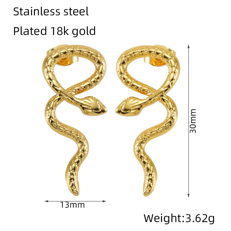 Gold Stainless Steel French Personality Snake Earrings Fashion Versatile Earrings Stud Earrings Women