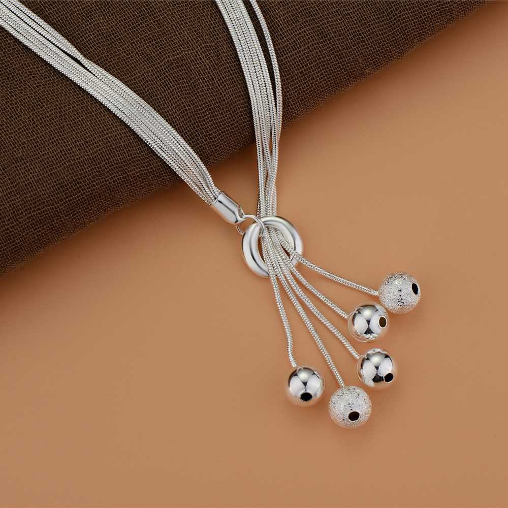 New Silver 925 Beads Pendant Necklace Five-banded snake chain For Women Man Fashion Wedding Party Charm JewelryGood product
