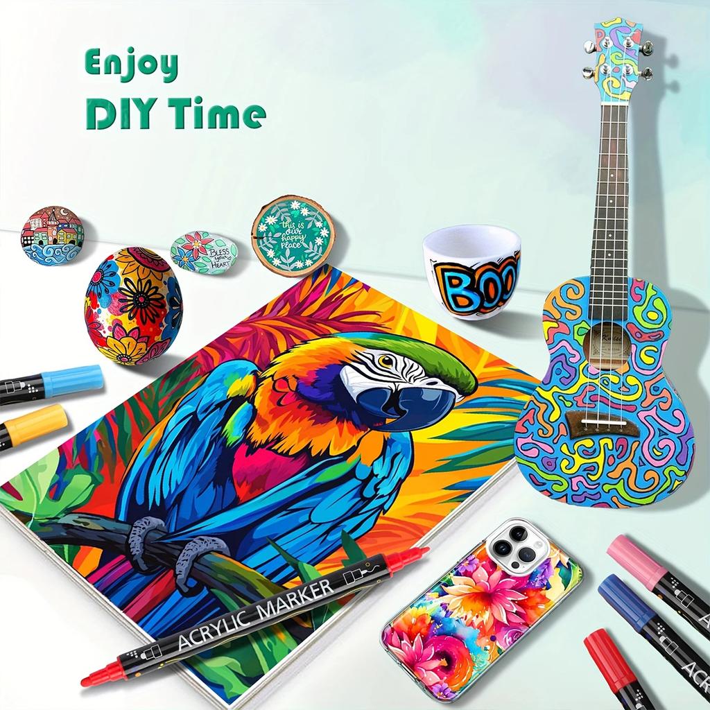 12 цветов Акриловые маркеры с двумя наконечниками для росписи по дереву, холсту, камню, стеклу, керамике, для DIY поделок