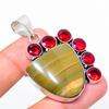 Natural Imperial Jasper, Garnet Gemstone 925 Sterling Silver Pendant 1.93" H8w23